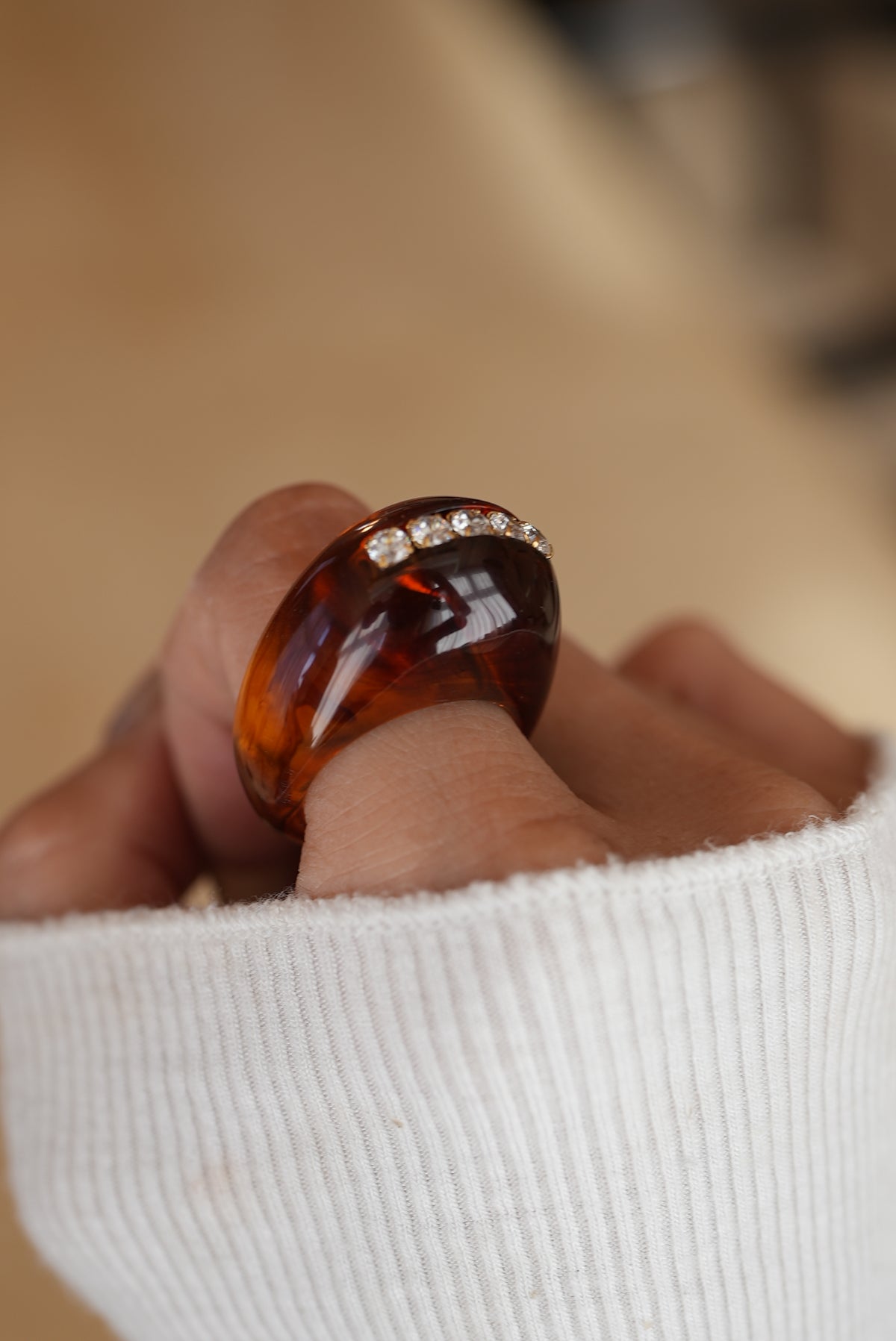Amber/ Acrylic x Line stone Ring
