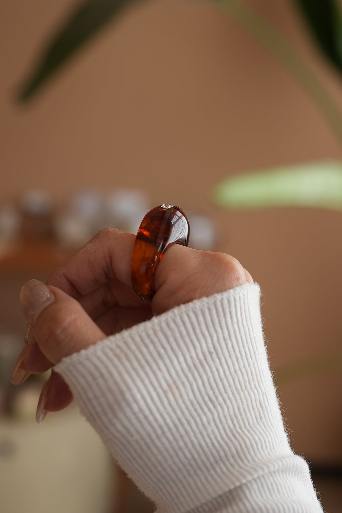 Amber/ Acrylic x Line stone Ring