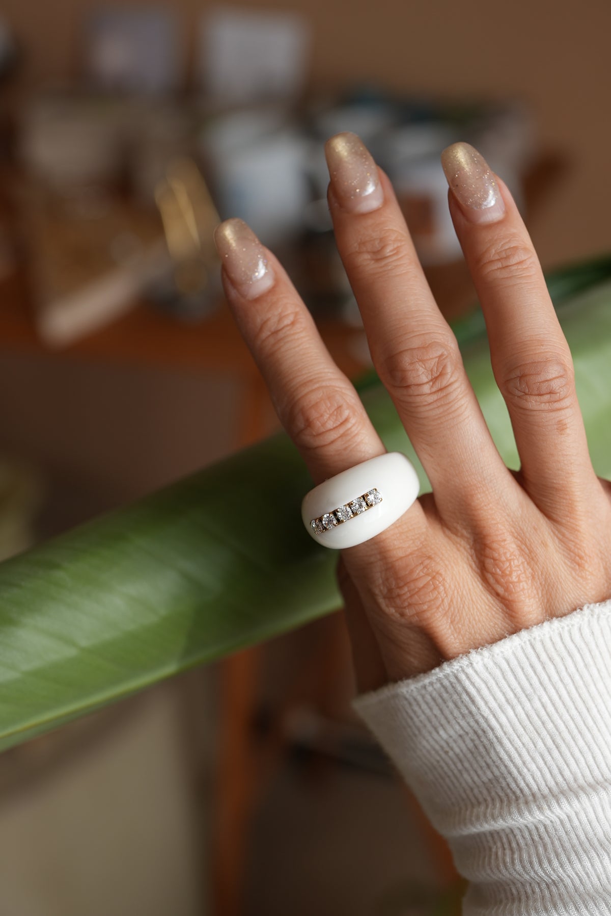 WHITE/ Acrylic x Line stone Ring