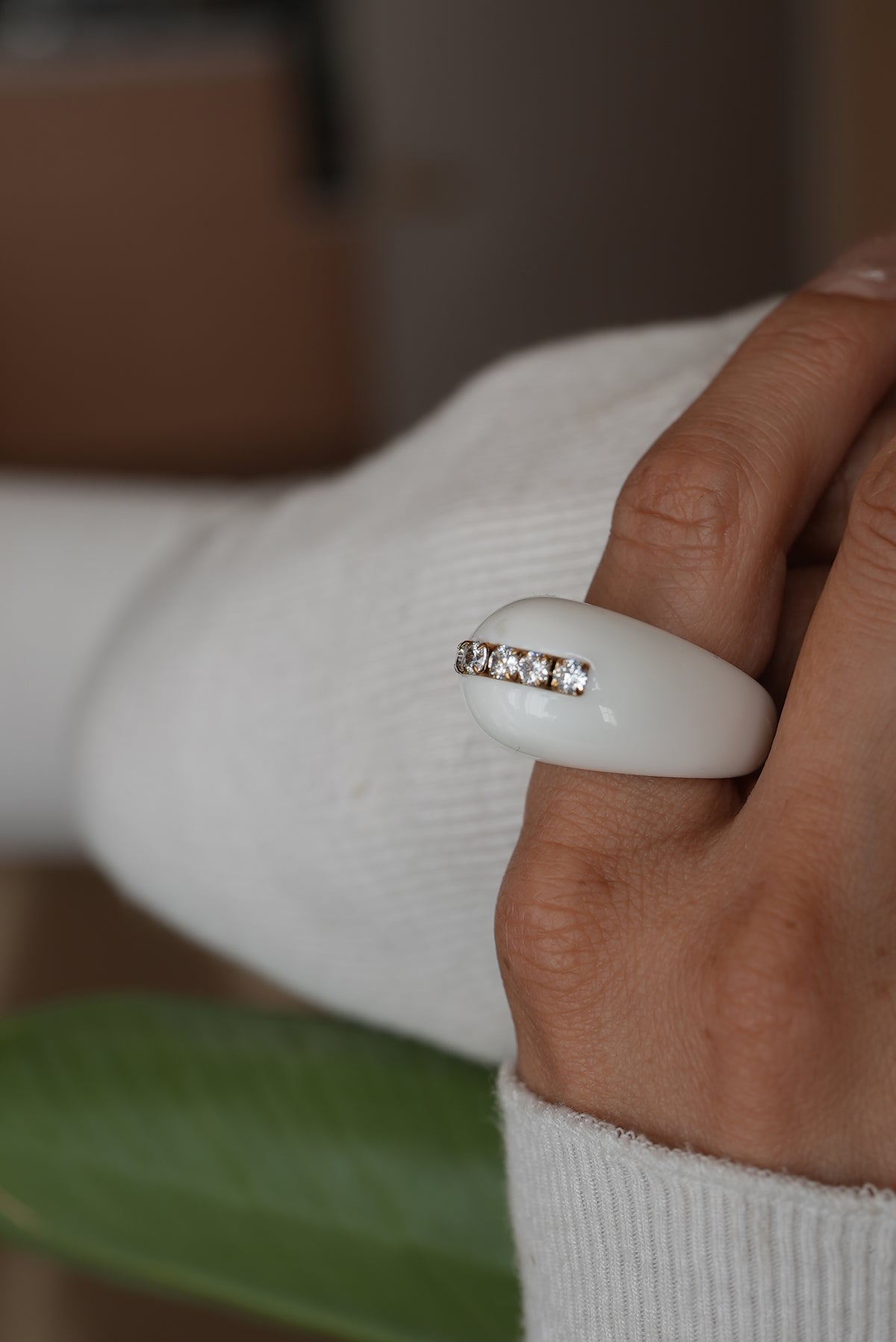 WHITE/ Acrylic x Line stone Ring