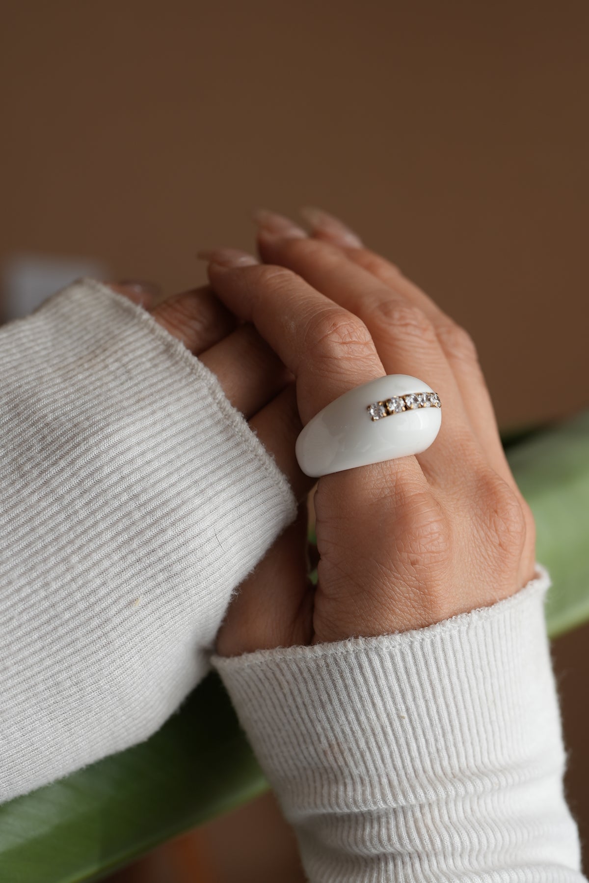WHITE/ Acrylic x Line stone Ring