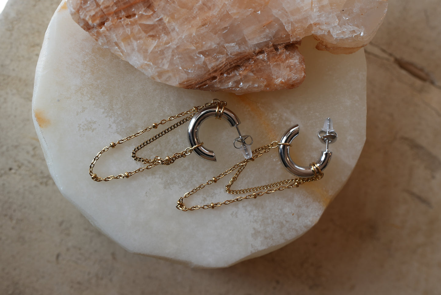 SILVER x GOLD Chain tassel Earrings