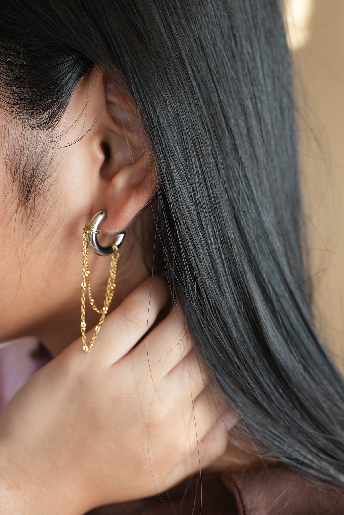 SILVER x GOLD Chain tassel Earrings